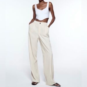Zara | Cream Wide Leg Trouser Pants